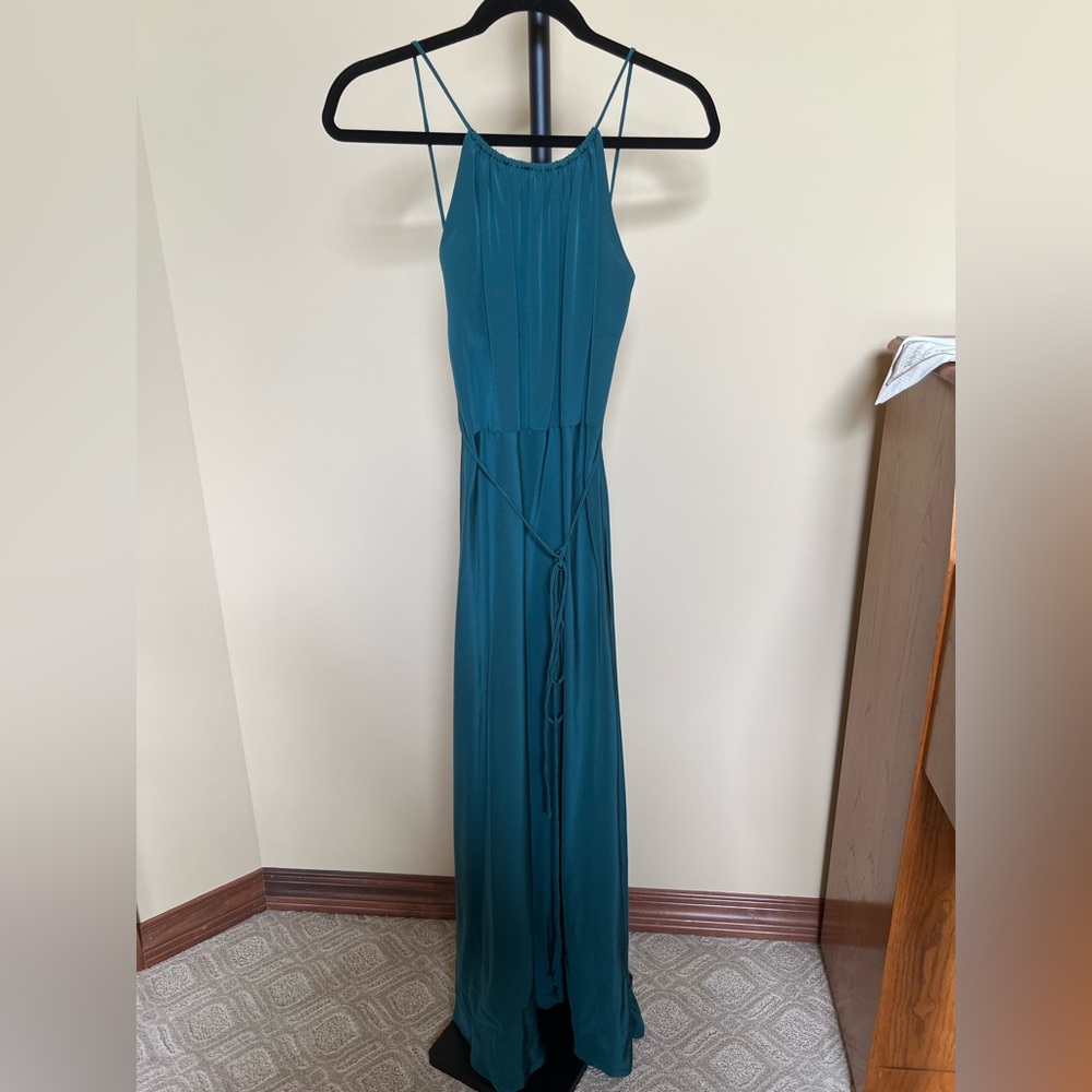 Leith Dress Maxi Long Gown 100% Silk Teal Size M - Picture 15 of 15